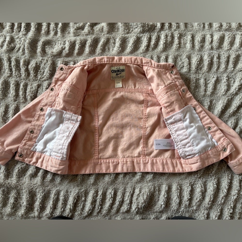 OshKosh B’gosh Pink Denim Jacket Girls 5/5A Eyelet Lace Western Button Up - Picture 9 of 11